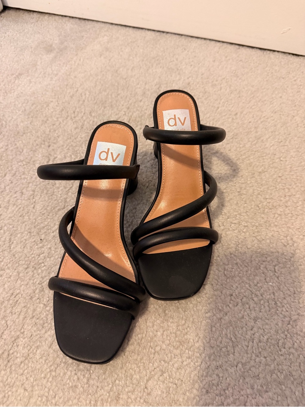 DV by Dolce Vita Black Three-Strap Block Heel Slides